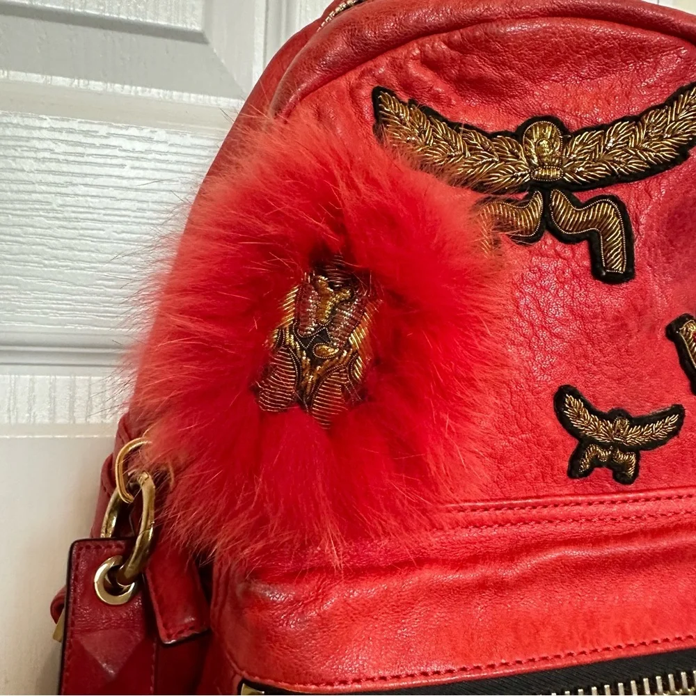 MCM Unisex Stark Leather Insignia Red Backpack - Picture 4 of 17